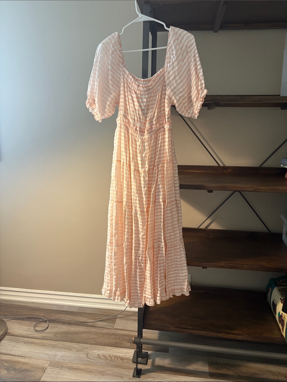 Moon River Blush Pink Striped Midi Dress
